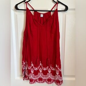 Embroidered Red and White Tank Top Old Navy Extra Small